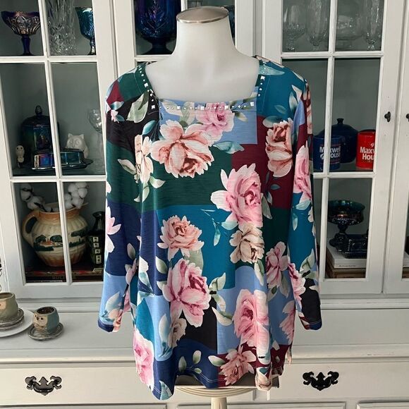 Floral Color Block Top | M | Alfred Dunner - Picture 1 of 8